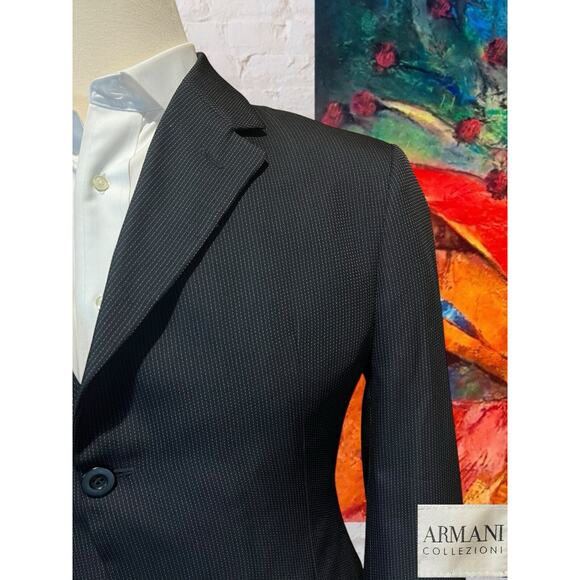 Armani Collezioni 42R 32x29 Black Subtle Dashed-Stripe Designer Mens Suit Luxury - Picture 4 of 15